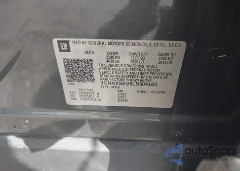 2020 Chevrolet Equinox Awd Ls from USA, damaged, VIN 3GNAXSEV9LS504163